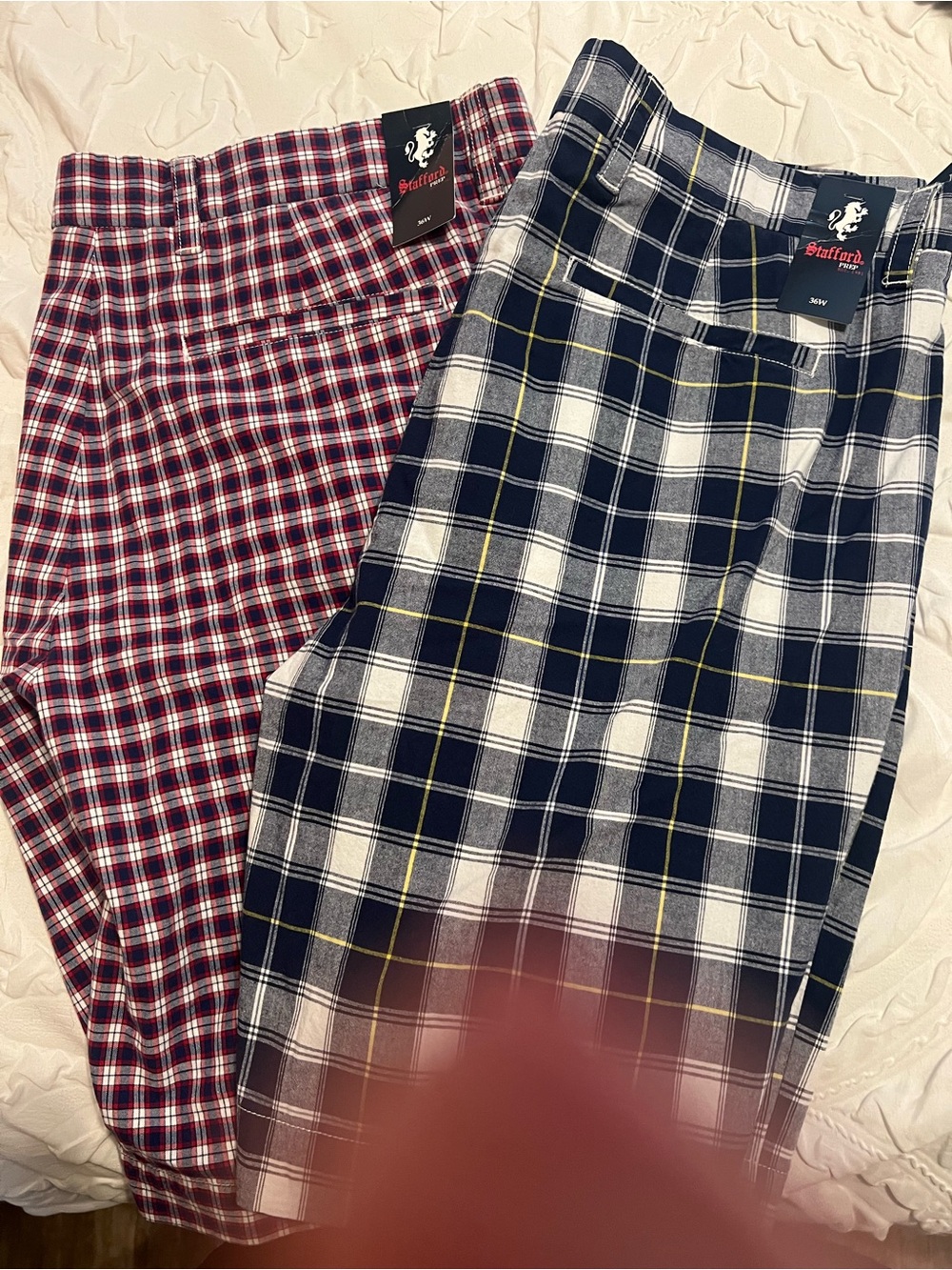 Stafford Red, Navy & White Plaid Dress Pants